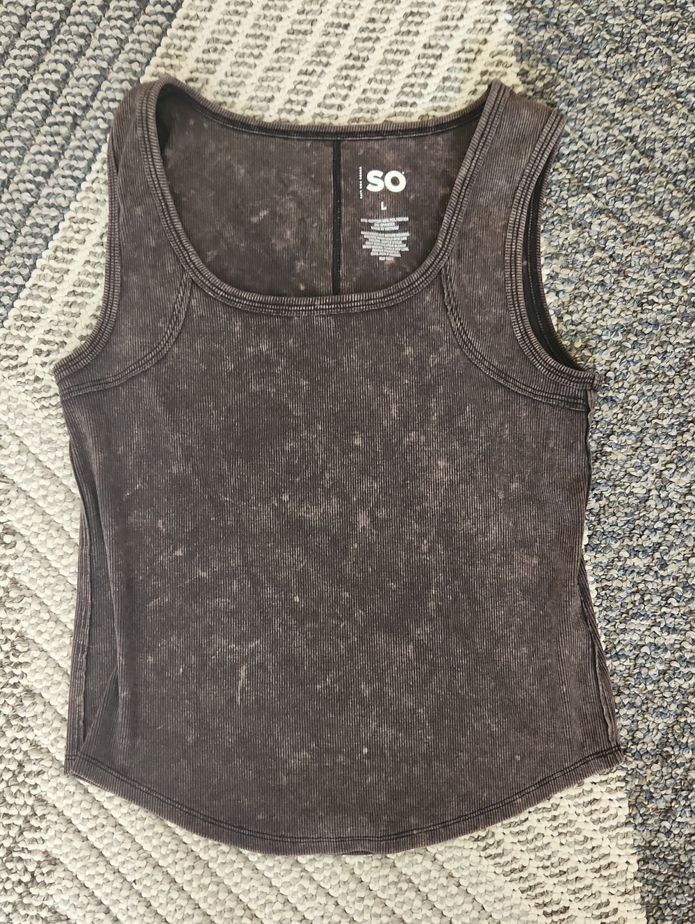 SO Women's Mineral Wash Charcoal Rib Tank Top